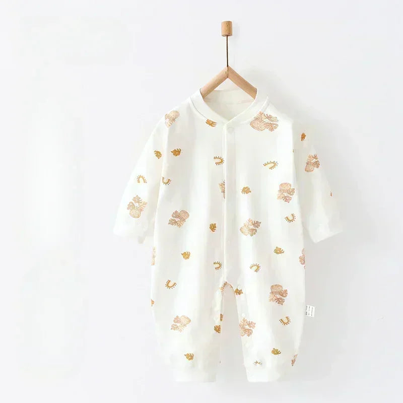 100% Cotton Snap-Up Long Sleeve Romper - Leopard - Bodyfeu