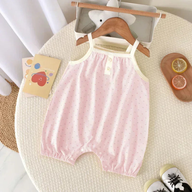 100% Cotton Sleeveless Romper - Pink Heart - Bodyfeu