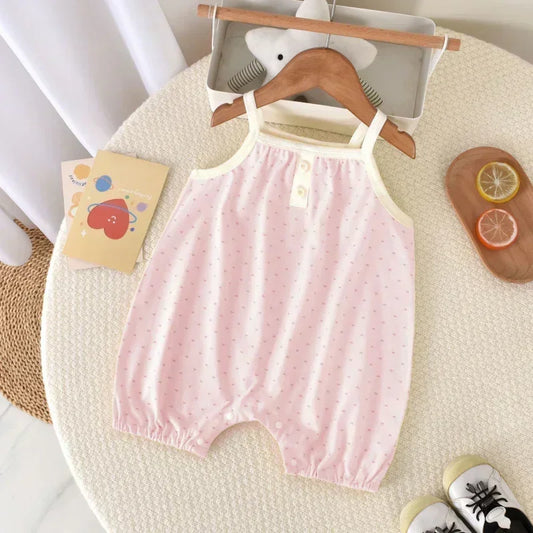 100% Cotton Sleeveless Romper - Pink Heart - Bodyfeu