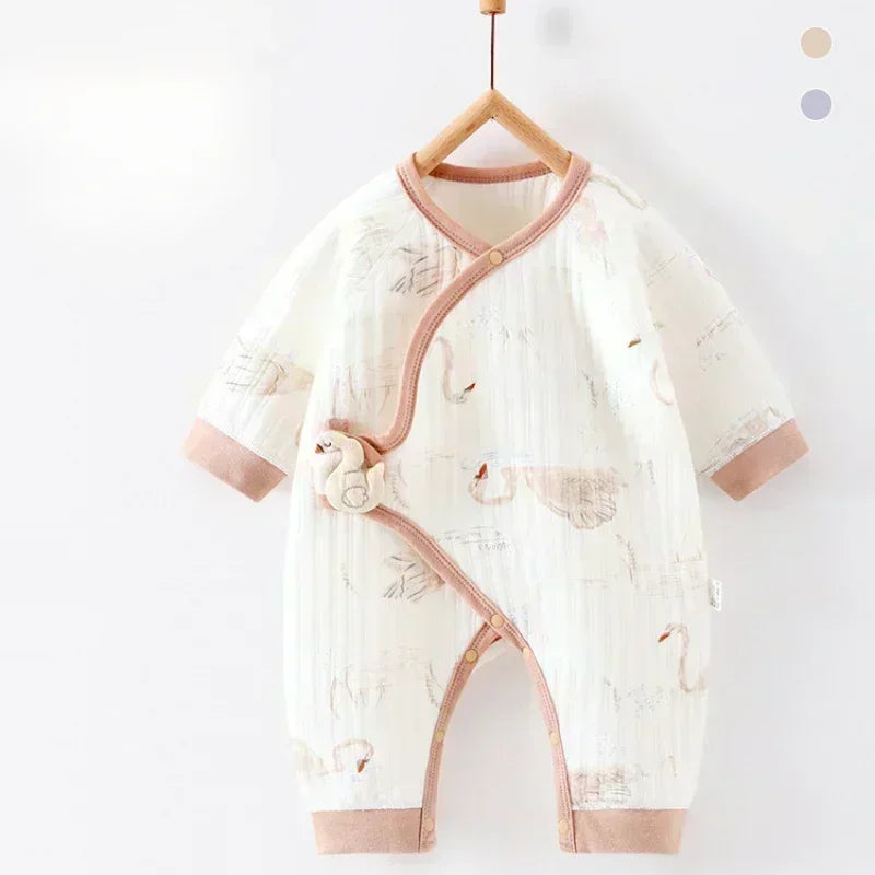 100% Cotton Warm Long Sleeve Romper with Velcro Closure - Bear - Bodyfeu