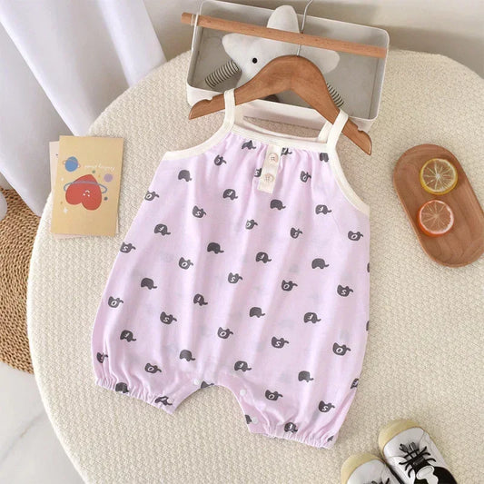 100% Cotton Sleeveless Romper - Pink Heart - Bodyfeu