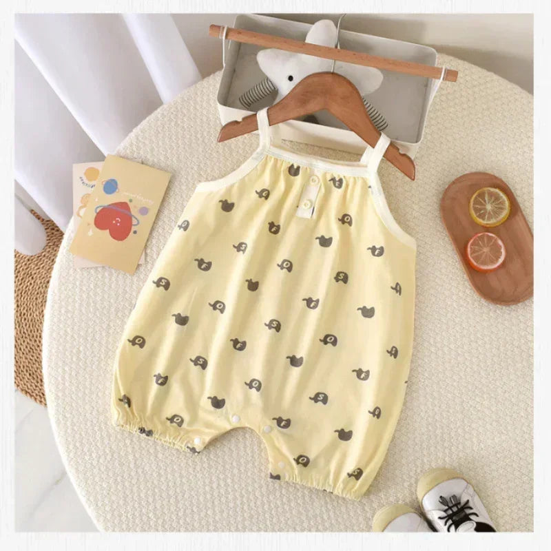 100% Cotton Sleeveless Romper - Pink Heart - Bodyfeu