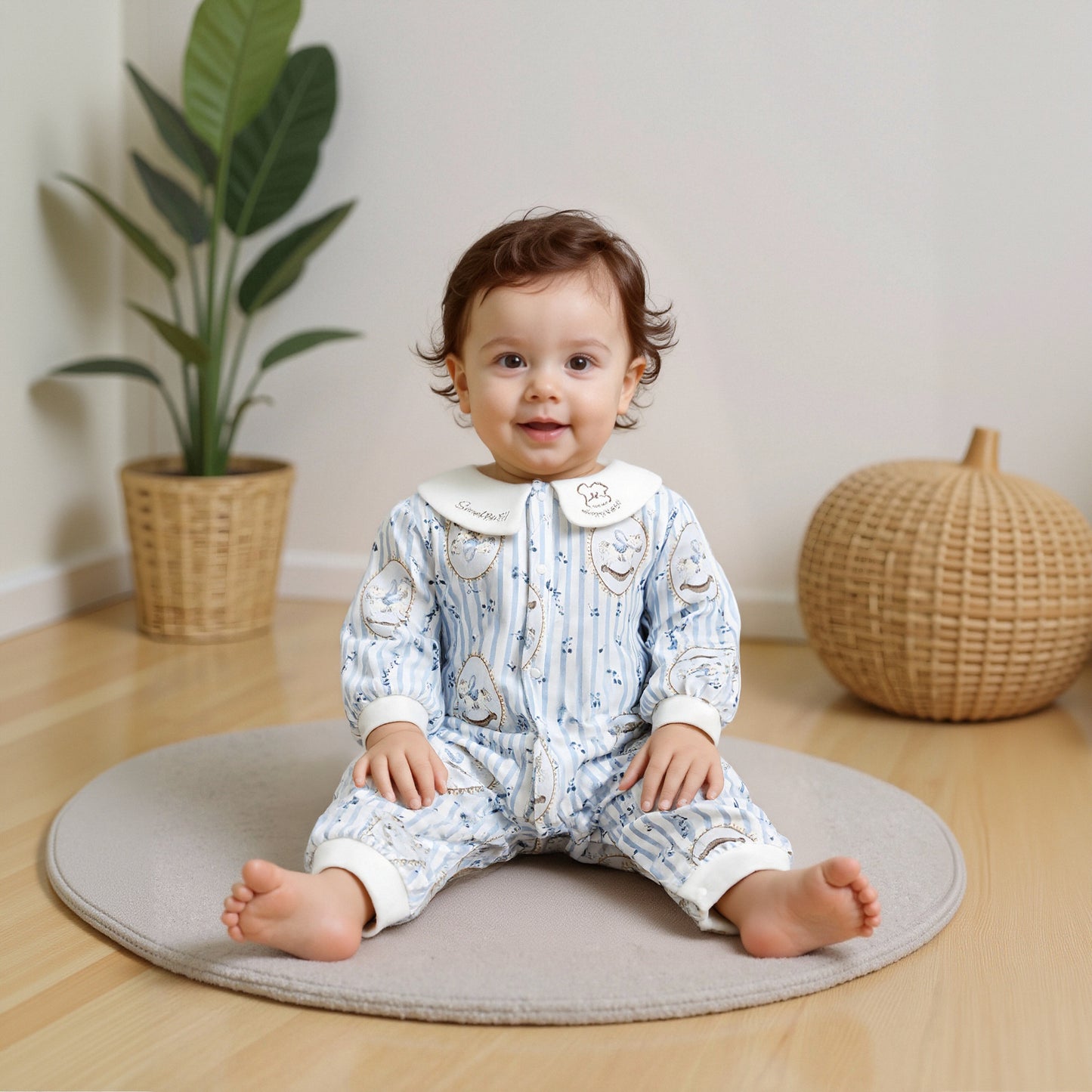 100% Cotton Quilted Long Sleeve Snap-Up Romper - Pink Flowers