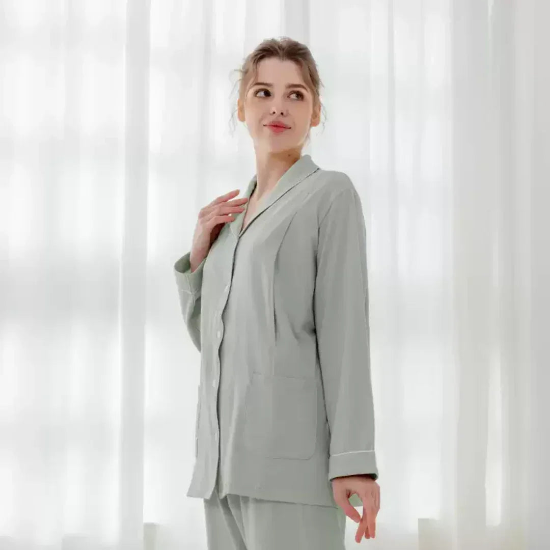 Cotton Button-Up Maternity Pajama- Purple - Bodyfeu