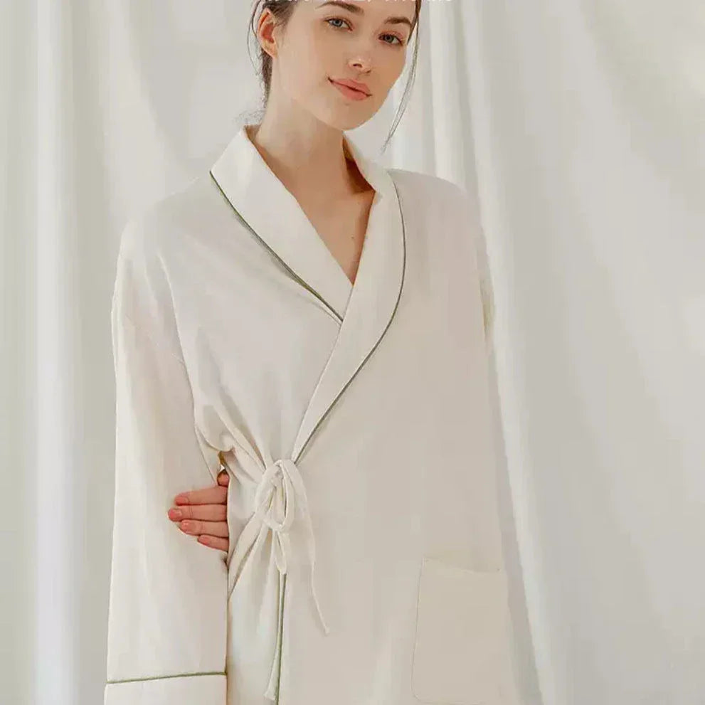 Cotton Wrap Maternity Pajama Set- Green - Bodyfeu