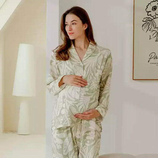 Cotton Button-Up Maternity Pajama- Purple - Bodyfeu