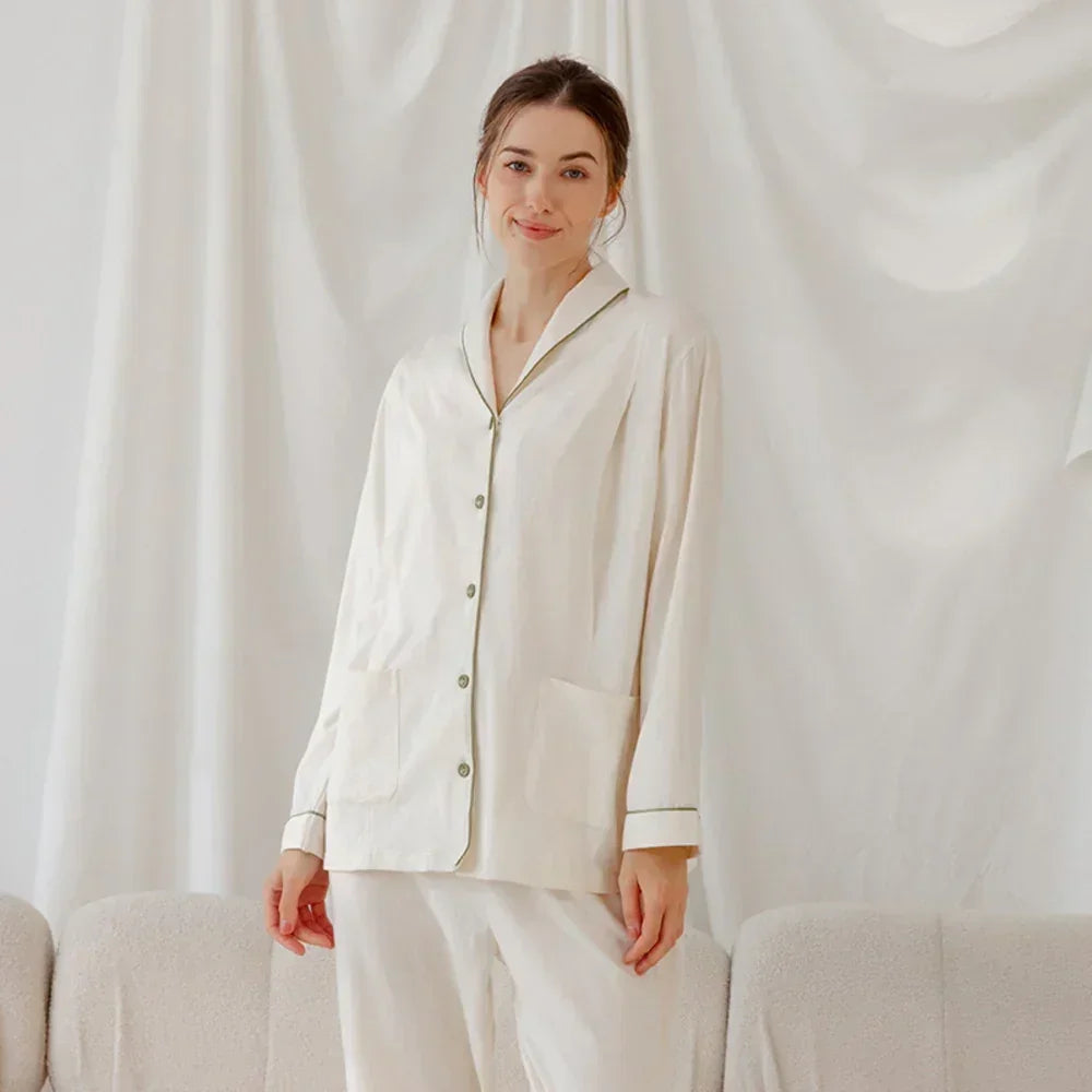 Cotton Button-Up Maternity Pajama- Green - Bodyfeu