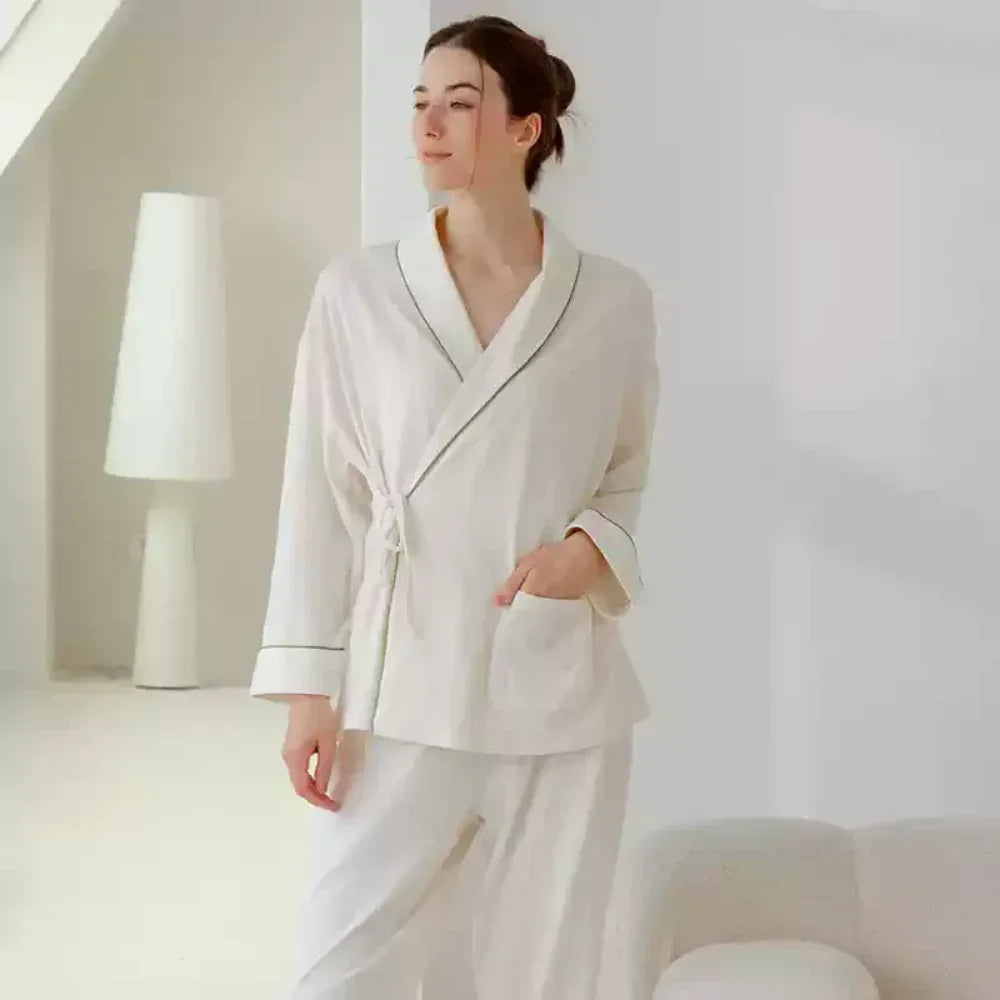 Cotton Wrap Maternity Pajama Set- Green - Bodyfeu