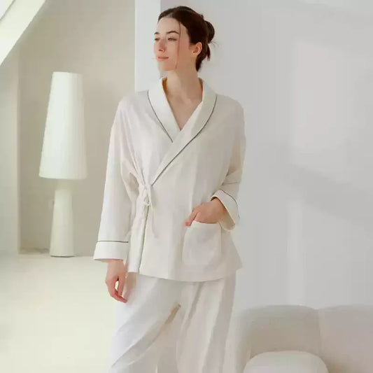 Cotton Wrap Maternity Pajama Set- Green - Bodyfeu