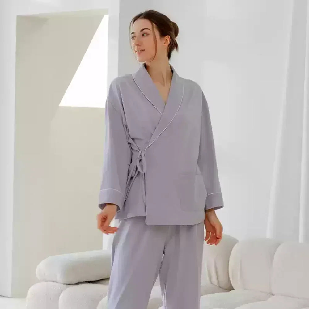 Cotton Wrap Maternity Pajama Set- Green - Bodyfeu