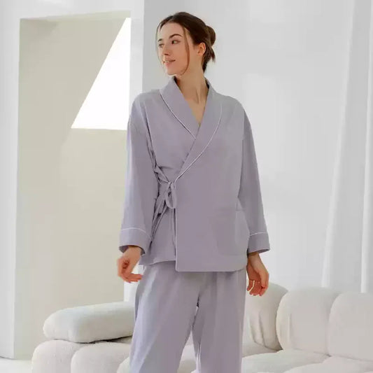 Cotton Wrap Maternity Pajama Set- Green - Bodyfeu