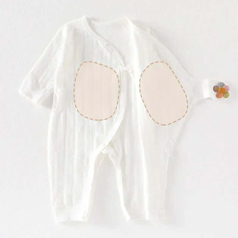 100% Cotton Long Sleeve Romper with Velcro Closure - Blue Flower - Bodyfeu