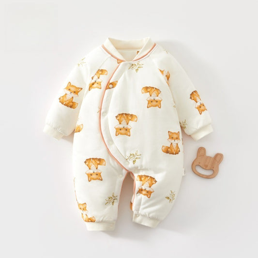 100% Cotton Long Sleeve Snap-Up Quilted Romper - Cute Fox