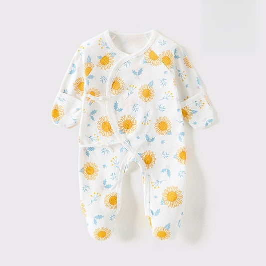 100% Cotton Footed Onesie with Mittens - Sunflower