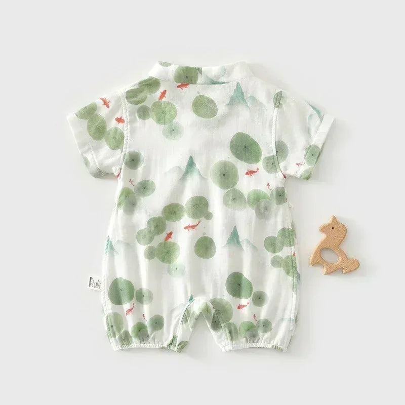 Cotton & Bamboo Muslin Short Sleeve Kimono Romper - Lemon - Bodyfeu