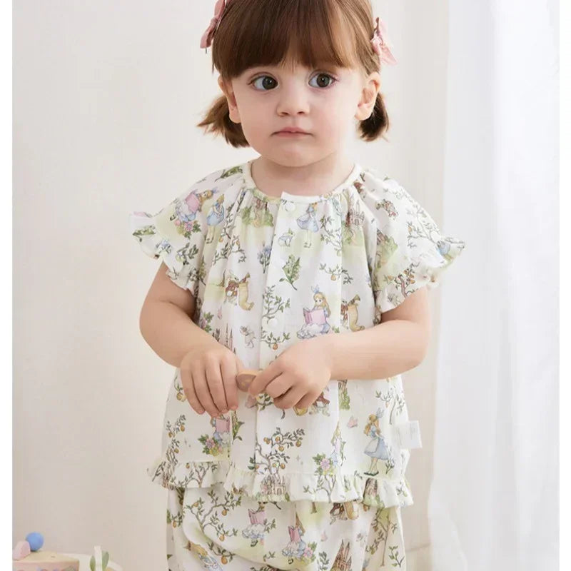 Cotton Short-Sleeve Top & Pants Set - Spring Branches - Bodyfeu