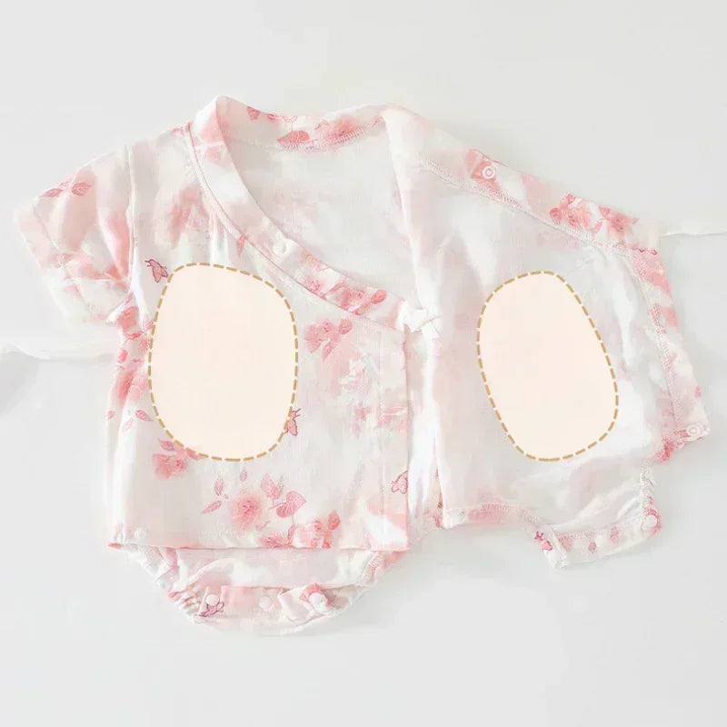 Cotton & Bamboo Muslin Short Sleeve Bodysuit - Green Leaves - Bodyfeu