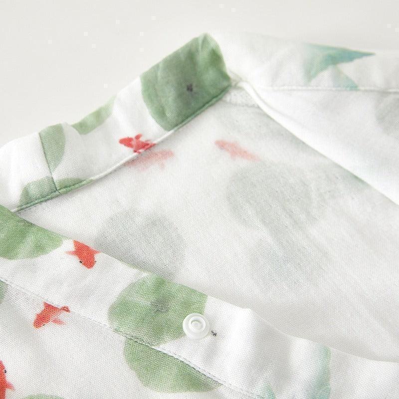 Cotton & Bamboo Muslin Short Sleeve Kimono Romper - Lemon - Bodyfeu