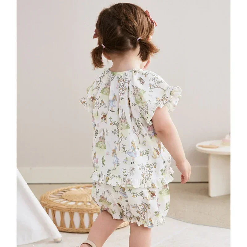 Cotton Short-Sleeve Top & Pants Set - Spring Branches - Bodyfeu