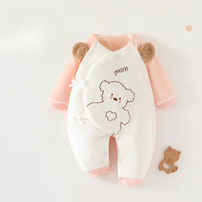 100% Cotton Extra Warm Long Sleeve Quilted Romper - Yellow Bear - Bodyfeu