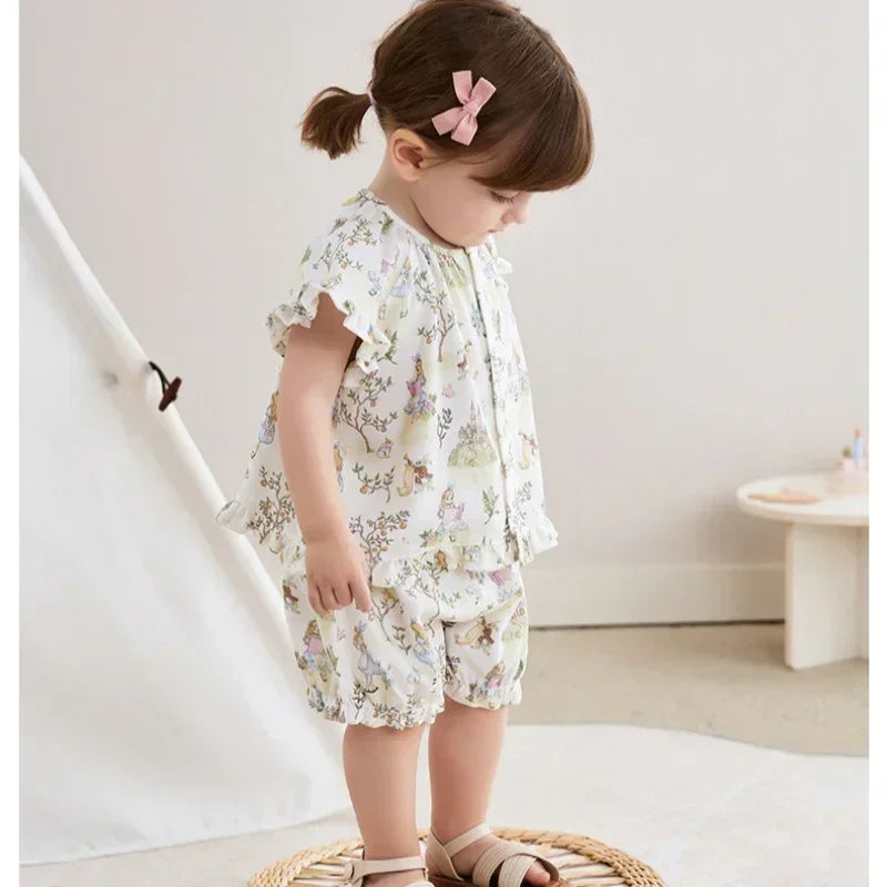 Cotton Short-Sleeve Top & Pants Set - Spring Branches - Bodyfeu