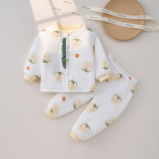 100% Cotton Long Sleeve Quilted Top & Pants Set - Yellow Bunny