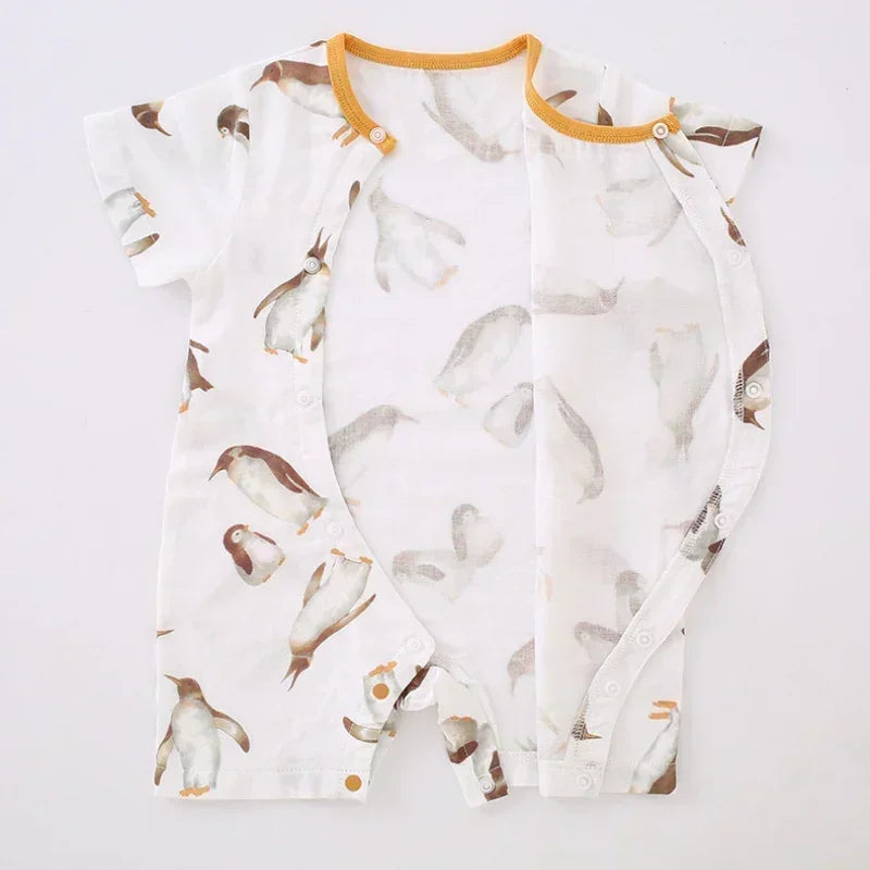 Cotton & Bamboo Muslin Short Sleeve Romper - Panda - Bodyfeu