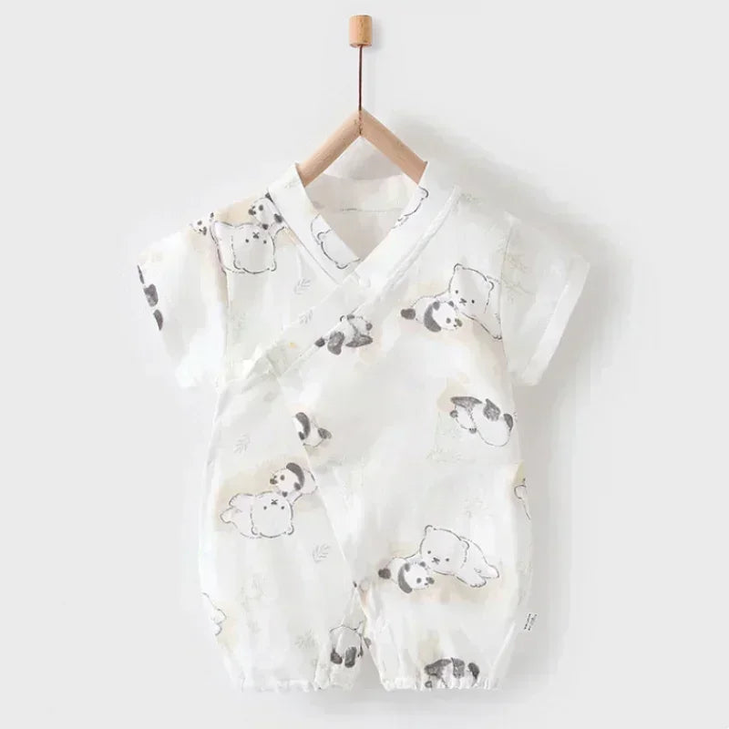 Cotton & Bamboo Muslin Short Sleeve Romper - Water Lily - Bodyfeu