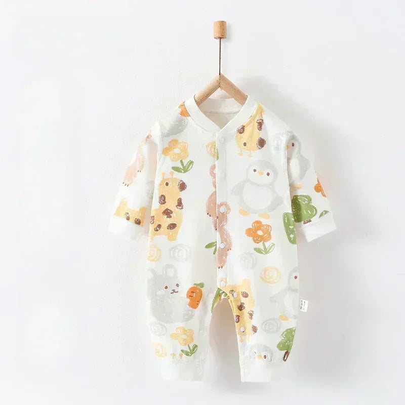 100% Cotton Snap-Up Long Sleeve Romper - Leopard - Bodyfeu