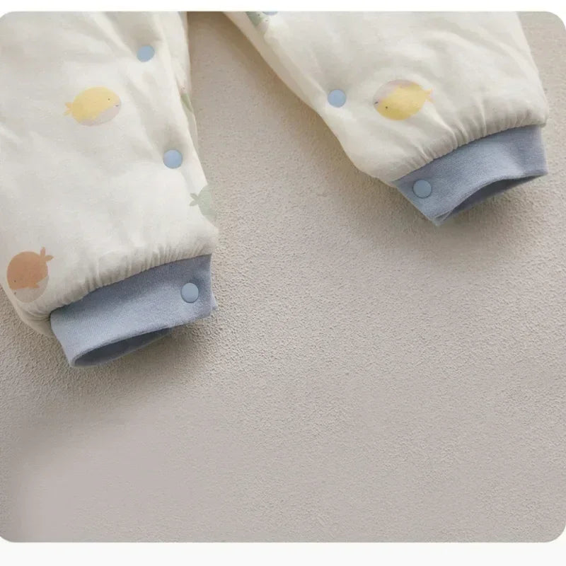 100% Cotton Extra Warm Long Sleeve Quilted Romper with Bib- Pink Whale - Bodyfeu