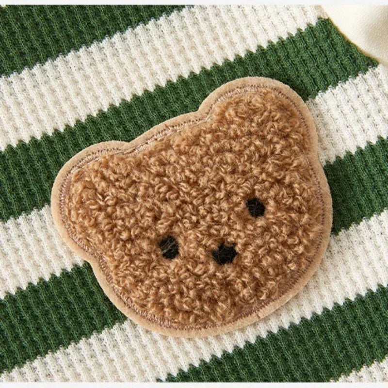 Cotton Sleeveless Overhead Bodysuit - Red Stripe & Bear - Bodyfeu