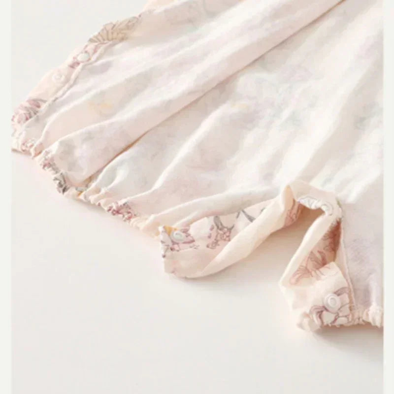 Cotton & Bamboo Muslin Short Sleeve Kimono Romper - Flamingos & Giraffes - Bodyfeu