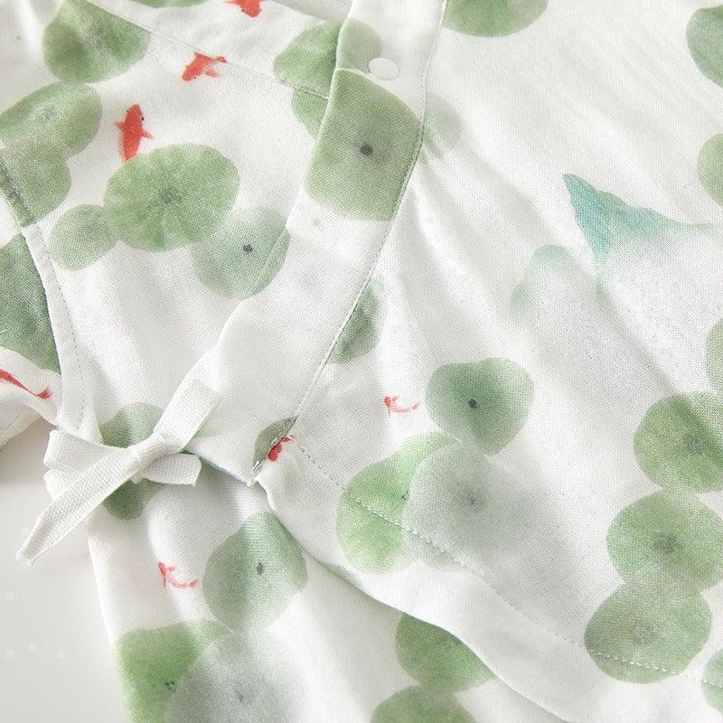 Cotton & Bamboo Muslin Short Sleeve Kimono Romper - Lemon - Bodyfeu