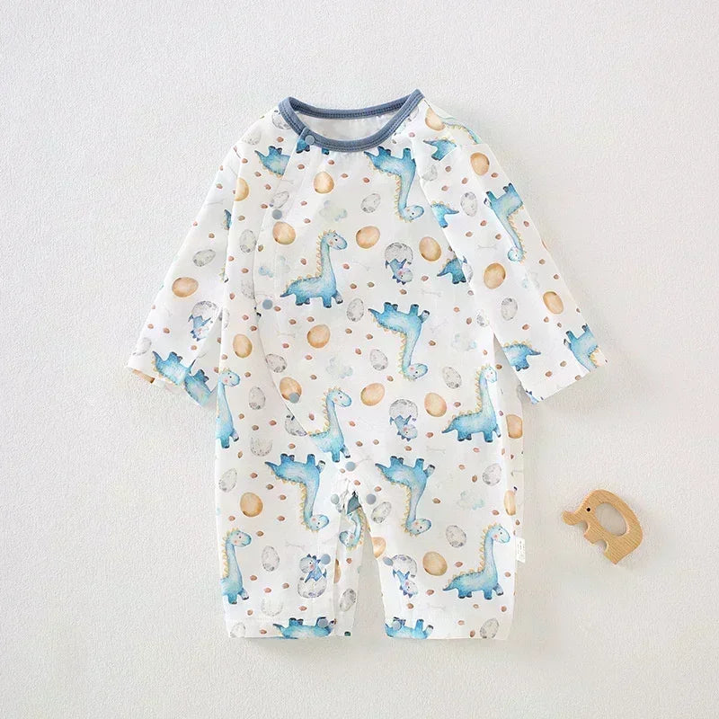 Cotton & Bamboo Muslin Long Sleeve Romper - Cute Whale - Bodyfeu