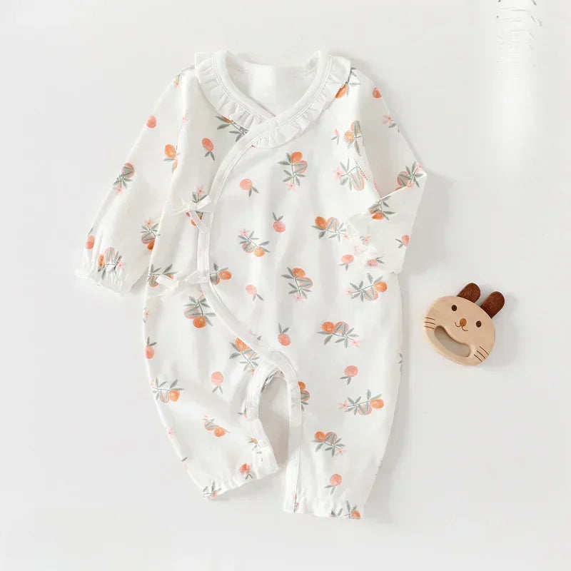 100% Cotton Long Sleeve Kimono Romper - Fruits & Leaves - Bodyfeu