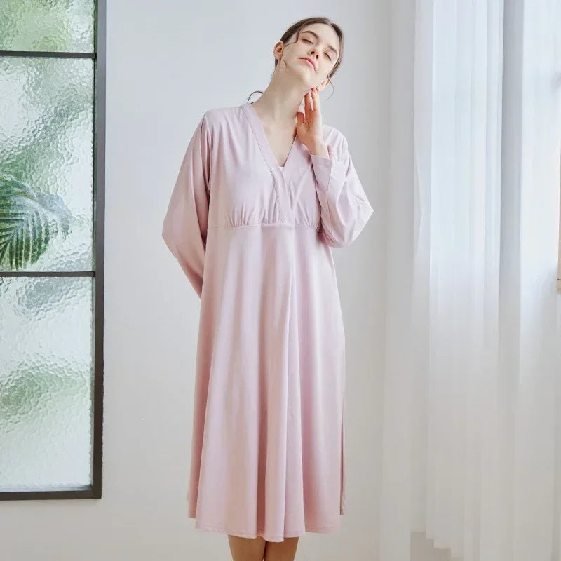Cotton Snap-Up Maternity & Nursing Nightgown - Pink - Bodyfeu