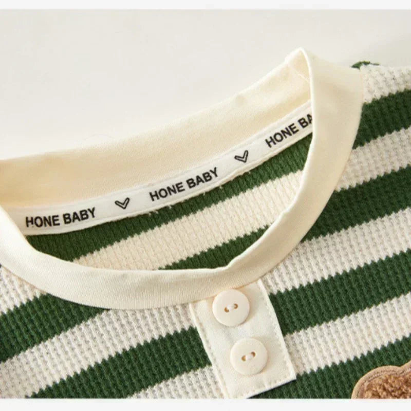 Cotton Sleeveless Overhead Bodysuit - Red Stripe & Bear - Bodyfeu