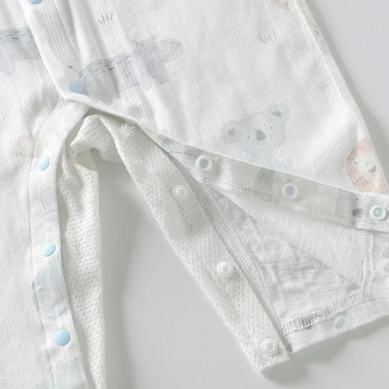 100% Cotton Long Sleeve Snap-Up Romper - Elephant & Flowers - Bodyfeu