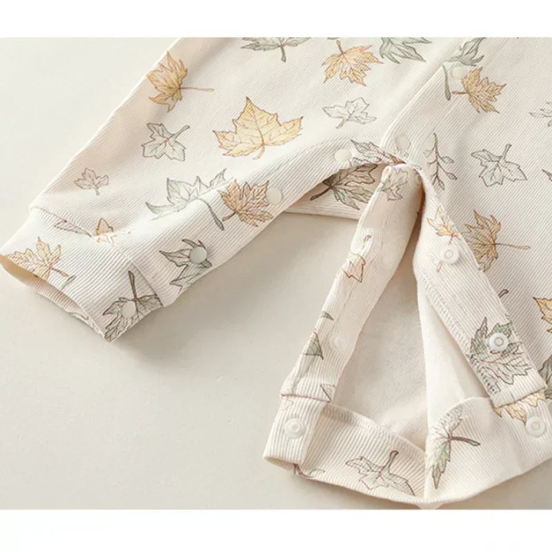 Cotton Snap-Up Long Sleeve Romper - White Dolphin - Bodyfeu