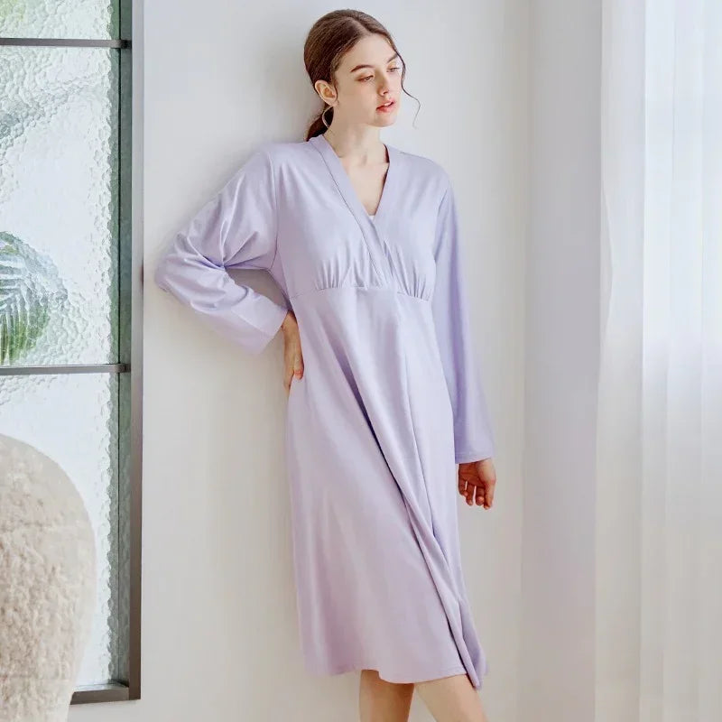 Cotton Snap-Up Maternity & Nursing Nightgown - Pink - Bodyfeu