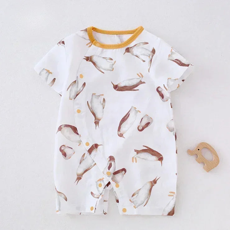 Cotton & Bamboo Muslin Short Sleeve Romper - Panda - Bodyfeu