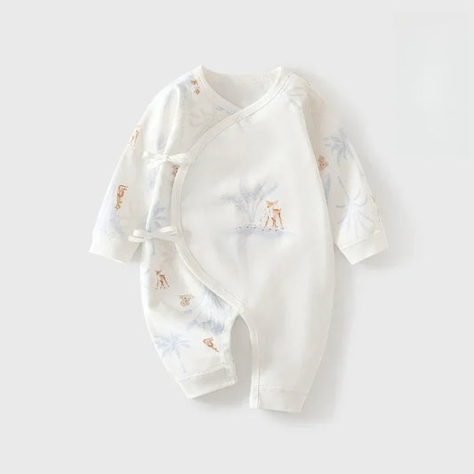 100% Cotton Long-Sleeve Kimono Romper - Blue Deer