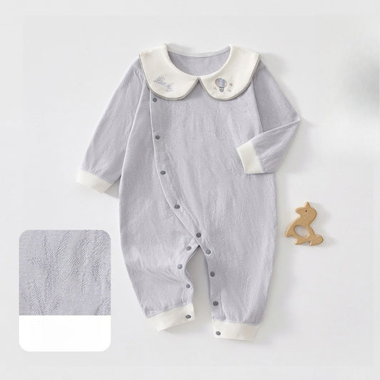 100% Cotton Long Sleeve Snap-Up Romper - Blue Fire Ballon