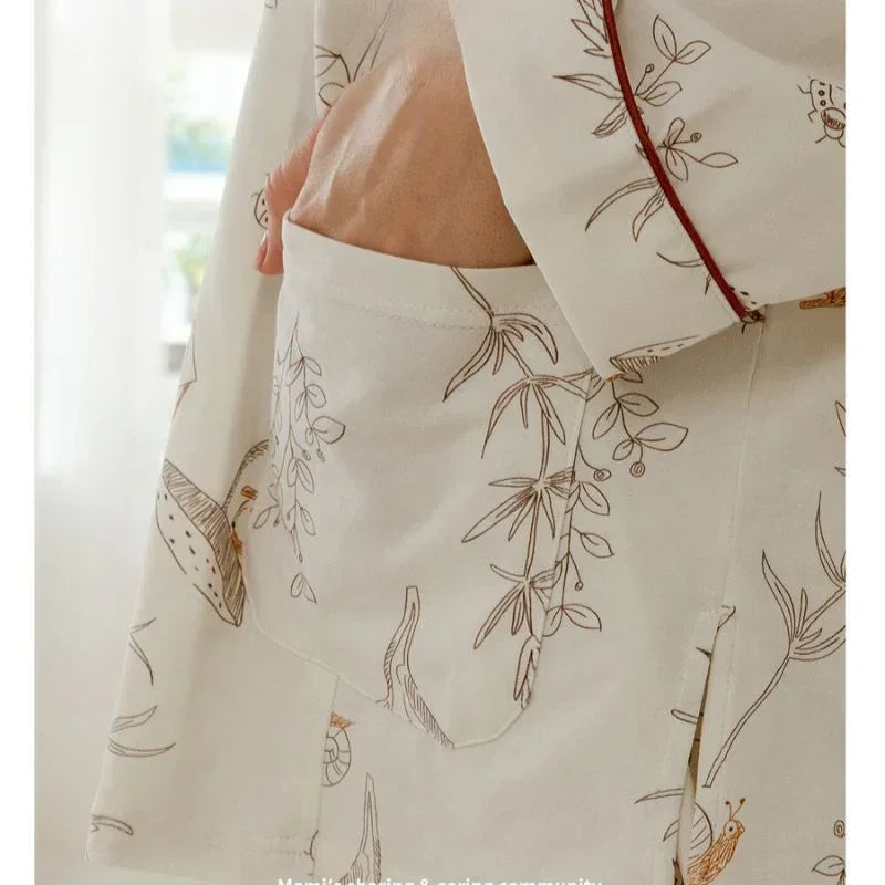 Cotton Button-Up Maternity Pajama- Green Leave - Bodyfeu