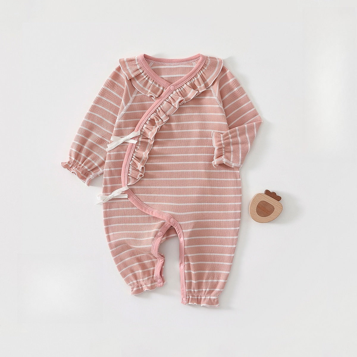 100% Cotton Long-Sleeve Kimono Romper - Pink
