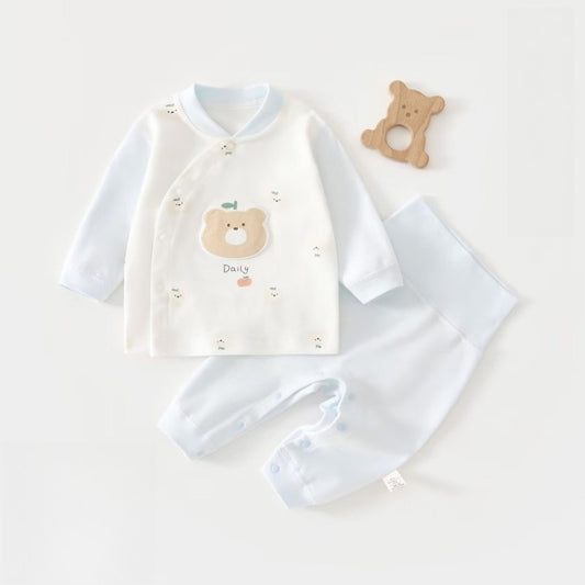 100% Cotton Long Sleeve Snap-Up Top & Pants Set - Blue Bear