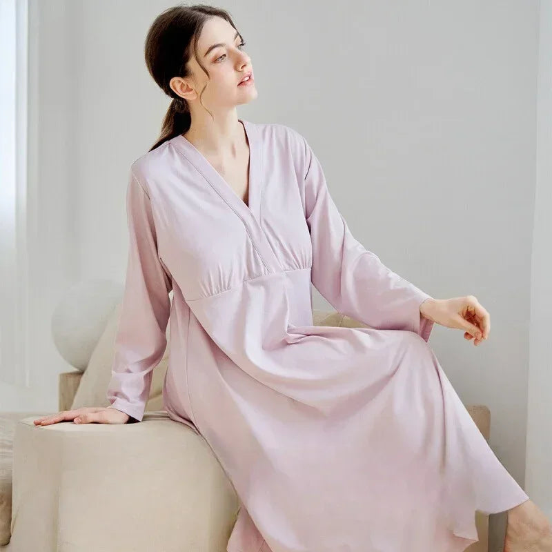 Cotton Snap-Up Maternity & Nursing Nightgown - Pink - Bodyfeu