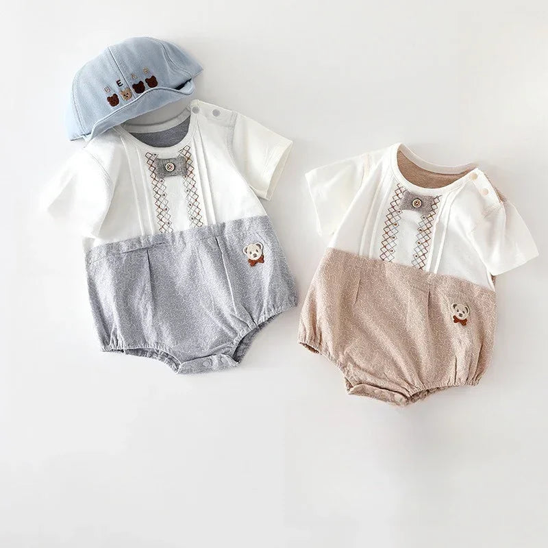 Cotton Short Sleeve Overhead Bodysuit - Brown Bear - Bodyfeu