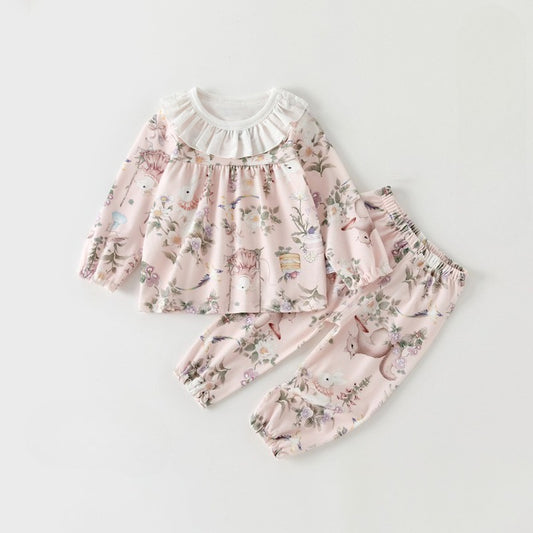 100% Cotton Long Sleeve Top & Pants Set - Pink Bunny Garden