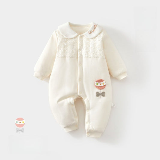 100% Cotton Quilted Long Sleeve Snap-Up Romper - Pink Lollipop